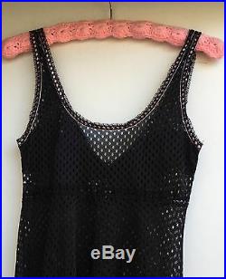Glydons Hollywood Vintage Black Mesh With Pink Accents Gown Slip Dress USA Medium