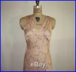 Gorgeous Vintage 1930s Silk Floral Printed Bias Cut Slip Dress Nightgown