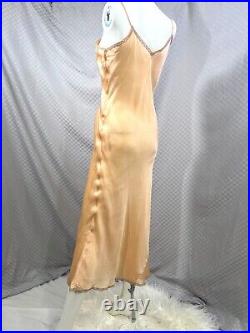 Gorgeous Vintage 1940's Peach & Lace Silk Satin Bias Cut Chemise Slip Dress! S/M