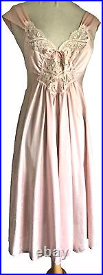 Gorgeous Vintage Olga Lingerie Dress Cap Sleeve Pink Nylon, Short Full Skirt L