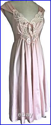 Gorgeous Vintage Olga Lingerie Dress Cap Sleeve Pink Nylon, Short Full Skirt L