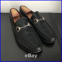 Gucci Horsebit Loafers US Size 11 Black Leather Gold Slip On Dress Shoes Vintage