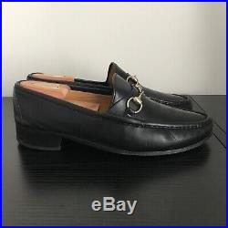 Gucci Horsebit Loafers US Size 11 Black Leather Gold Slip On Dress Shoes Vintage