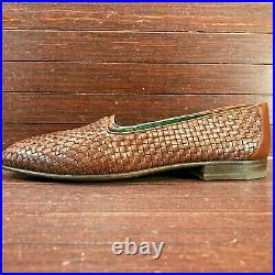 Gucci Mens Brown Leather Slip On Basketweave Loafers Woven Dress Shoes Sz 45 1/2
