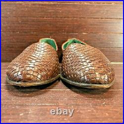 Gucci Mens Brown Leather Slip On Basketweave Loafers Woven Dress Shoes Sz 45 1/2