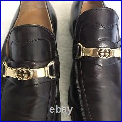 Gucci Vintage Mens Slips On/Loafers Brown Leather Shoes size 42.5 US 9