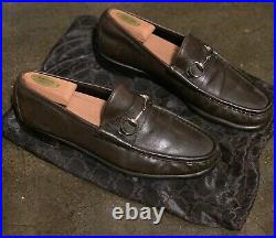 Gucci Vintage Slip-on Leather Dress Loafers with Gold Buckle Brown Sz 10.5 D