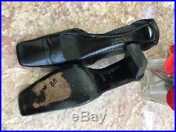 Gucci Vintage Square Heels Black Leather Slip On Strap Block Heels US 8B
