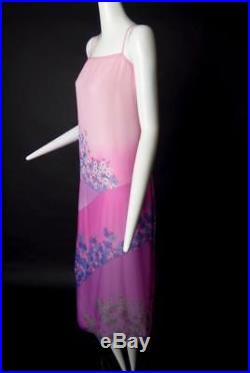 HANAE MORI-1980s Pink Floral Chiffon Slip Dress, Size-12