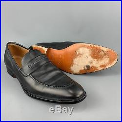 HERMES Size 12.5 Black Antique Leather Slip On Loafers