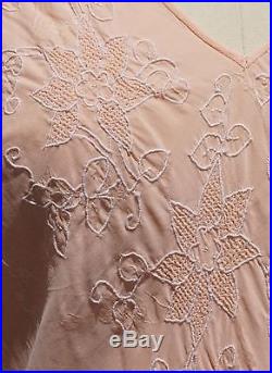 Hand Embroidered Silk vintage 30s 40s long slip Dress