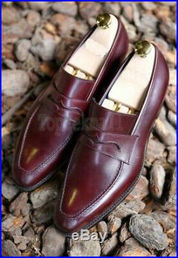 Handmade Men's Leather Moccasin Loafer Slip Ons Apron Toe Vintage Shoes