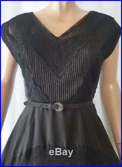 INCREDIBLE Vtg 1950s Organza Lace Pin-Tuck Full Skirt Dress w Slip Crinoline S-M