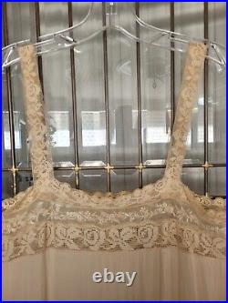 Intricate Lace 20's Flapper Full Length Slip Beige Silk So Much Lace