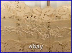 Intricate Lace 20's Flapper Full Length Slip Beige Silk So Much Lace