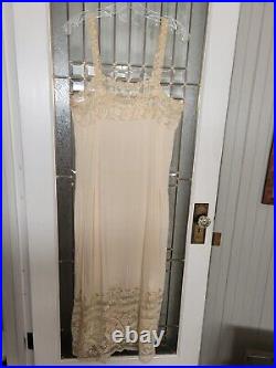 Intricate Lace 20's Flapper Full Length Slip Beige Silk So Much Lace