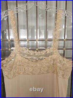 Intricate Lace 20's Flapper Full Length Slip Beige Silk So Much Lace