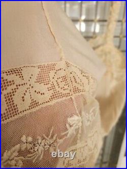 Intricate Lace 20's Flapper Full Length Slip Beige Silk So Much Lace