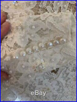 Ivory Beaded Vintage SHEATH WEDDING DRESS by Alfred Angelo Bateau Neck + Slip