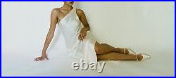Ivory Cream One Shoulder Silk Slip Dress Lingerie Slit Thigh Vintage Size Small