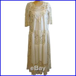 Ivory cotton drop waist dress & slip from vintage battenburg lace