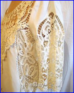 Ivory cotton drop waist dress & slip from vintage battenburg lace