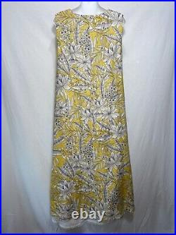 J Jill 100% Linen Midi Dress 1X Plus Size Long Yellow Floral Tunic Tank Sundress
