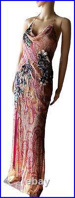 JENNY PACKHAM Vintage 2000's Sequin & Bead Embellished Silk Bias Evening Dress