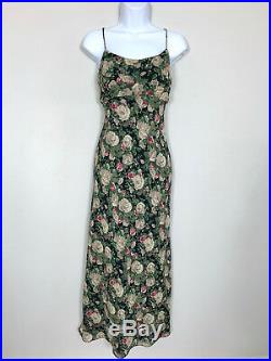 Jessica McClintock Gunne Sax Maxi Slip Dress Dark Floral Vintage Womens 7/8