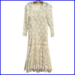 Jessica McClintock Vintage Wedding Formal 1920s Flapper Style Lace Dress Size 6