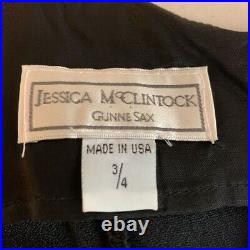 Jessica Mcclintock Gunne Sax Womens Slip Dress Black Zip Rhinestone Vintage 3/4
