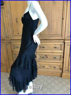 John Galliano Sultry1990's Bias Cut Black Slip Dress with Flamenco Ruffles