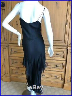 John Galliano Sultry1990's Bias Cut Black Slip Dress with Flamenco Ruffles