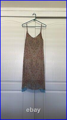 Johnny Was Vintage Silk Paisley Print Boho Slip Dress with Beads Size L