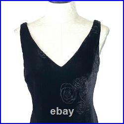 Jones NY Velvet Rose Dress Womens Size 6 Vintage Slip 90s Y2K Silk Rayon Black