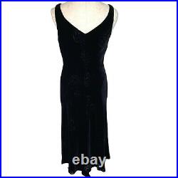 Jones NY Velvet Rose Dress Womens Size 6 Vintage Slip 90s Y2K Silk Rayon Black