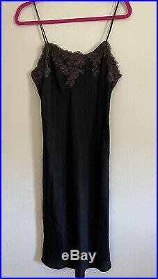 Josie Natori Lolita Glamour Chemise Silk Black Lace Slip Retail $350 Medium