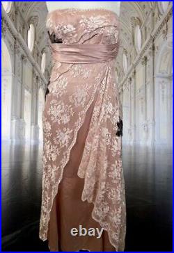 Jovani Womens 8 Pink Silk Lace Waterfall Front Gown Dress Formal Strapless VTG