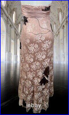 Jovani Womens 8 Pink VTG Silk Lace Waterfall Front Gown Dress Formal GORGEOUS