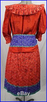 Joyful 1970's Vintage Oscar De la Renta Four-Piece Skirt Slip Shirt Sash size 8
