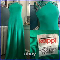KAPPI Vintage 60s 70s Poly green American Hustle Maxi Slip Dress XS 32
