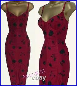 Karen Millen Sexy Vintage Embroidered Red Rose Wiggle Corset Slip Dress Uk 8
