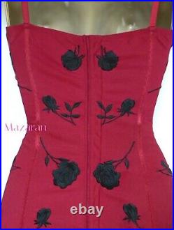 Karen Millen Sexy Vintage Embroidered Red Rose Wiggle Corset Slip Dress Uk 8