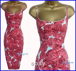 Karen Millen? Stunning Vintage Blue Red Rose Corset Slip Wiggle Dress? Uk 10