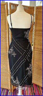 Karen Millen Vintage 90s Black Beaded Slip Strappy Dress Shawl Top Overlay 10
