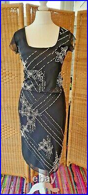 Karen Millen Vintage 90s Black Beaded Slip Strappy Dress Shawl Top Overlay 10