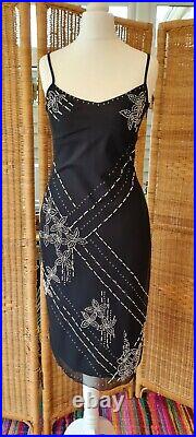Karen Millen Vintage 90s Black Dress Beaded Slip Strappy Shawl Top Overlay 10