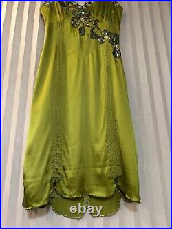 Karen Millen Vintage 90s Y2K Silk Slip Cami Dress 10-12 Green Sexy Fairy Pixie