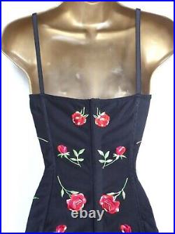 Karen Millen? Vintage Black Red Rose Corset Slip Pencil Wiggle Dress? Uk 10/12