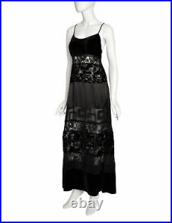 Katharine Hamnett Vintage 1993 Black Lace Satin Velvet Devore Maxi Slip Dress